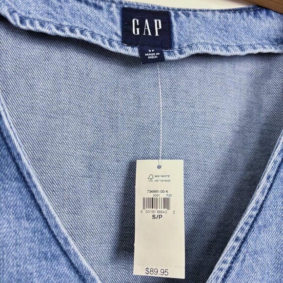 GAP Women’s Barrel Sleeve Denim Blouse Button Up Top Blue Size Small - Picture 7 of 8